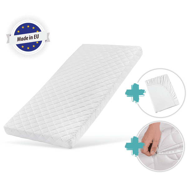 Kids Collective Matelas enfant housse lavable blanc 80x170 90x190x10 cm, drap housse