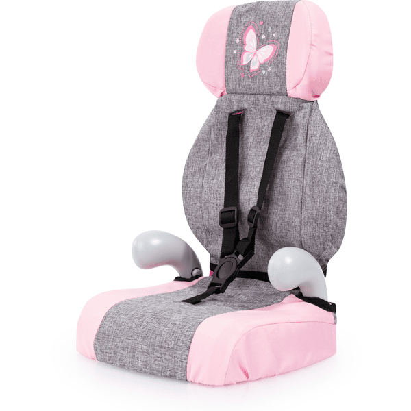 bayer Design Seggiolino auto per bambole Deluxe grigio/rosa con farfalla