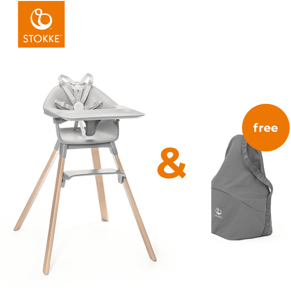 STOKKE® CLIKK™ Hochstuhl Cloud Grey + gratis Chair Travel Bag

