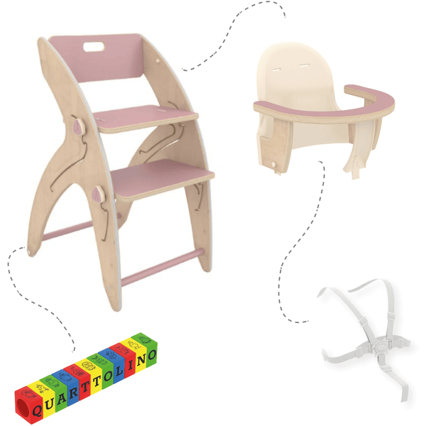 QuarttoLino® Chaise haute enfant évolutive Mini bois rose