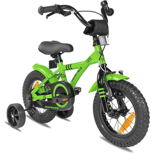 PROMETHEUS BICYCLES® GREEN HAWK Kinderfahrrad 12" Grün & Schwarz ab 3 Jahre mit Stützräder