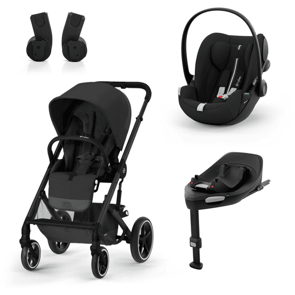 cybex GOLD Kinderwagen Balios S Lux Black Moon Black inklusive Babyschale Cloud G i-Size Plus Moon Black Basisstation Base G und Adapter