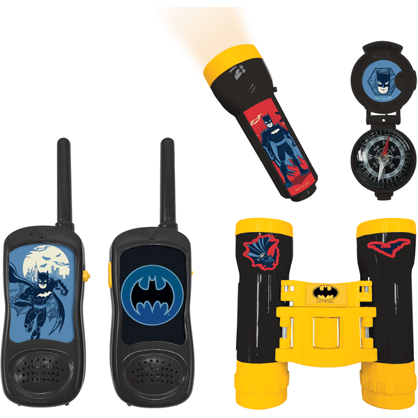 LEXIBOOK Batman Abenteuerset mit 2  Walkie-Talkies bis zu 120m, Fernglas, Taschenlampe und Kompass