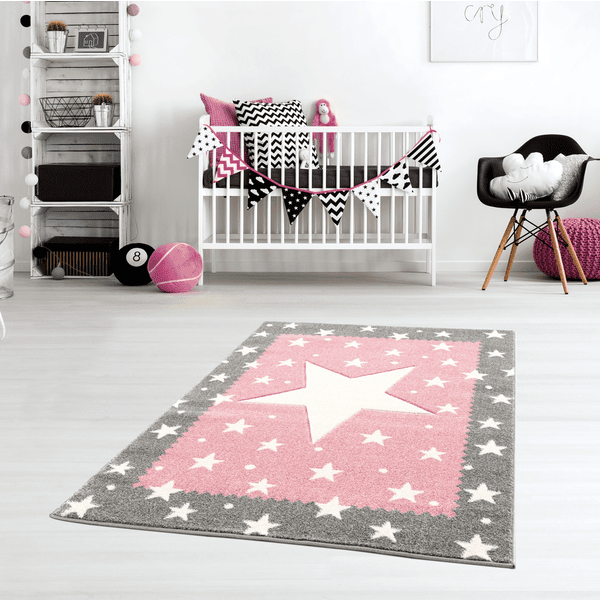 Alfombra de niños LIVONE Los niños aman las alfombras gris FANCY  plateado/rosa 120x170cm 
