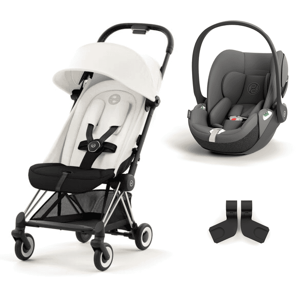 cybex PLATINUM Buggy Coya Chrome Dark Brown Off White inklusive Babyschale Cloud T I-Size Mirage Grey und Adapter