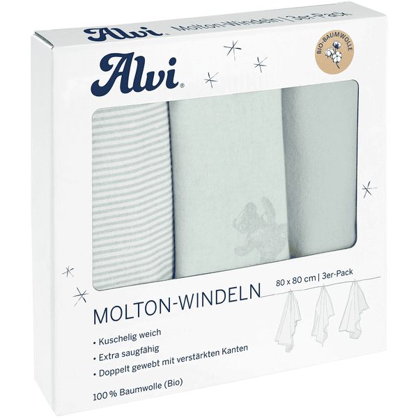 Alvi ® Molton blöjor 3-pack Teddy 1961 80 x 80 cm