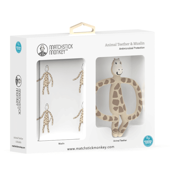 MATCHSTICK MONKEY  Set regalo anello da dentizione per animali Gigi Graffe e sciarpa di mussola