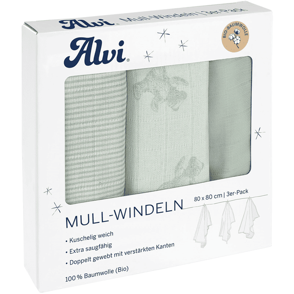 Alvi® Mullwindeln 3er Pack Teddy 1961 80 x 80 cm