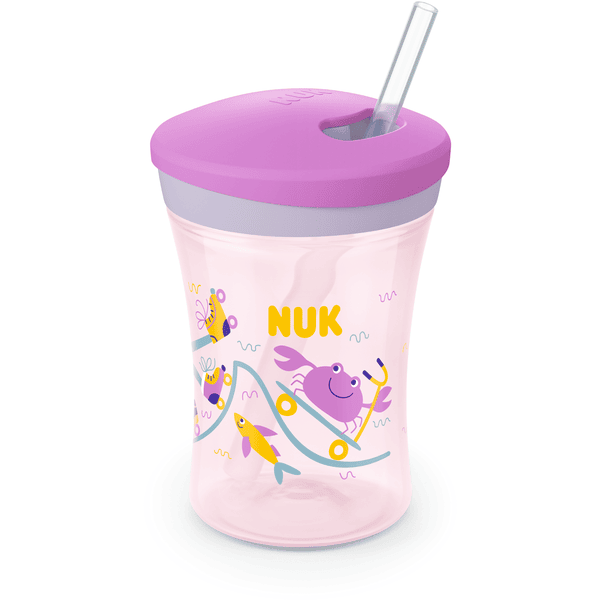 NUK Action Cup myk sugerør, lekkasjesikker fra 12 måneder lilla