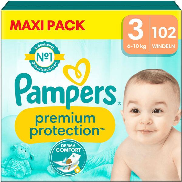 Pampers Premium Protection , taglia 3 Midi, 6-10 kg, confezione Maxi (1x 102 pannolini)