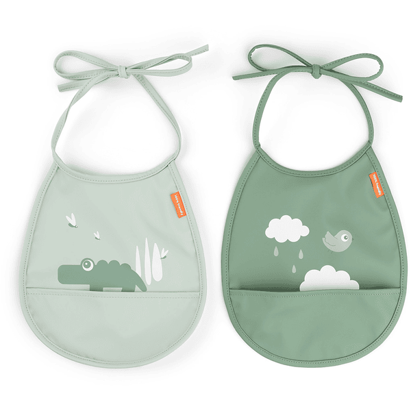 Done by Deer™ Bavoir bébé poches mini Happy Clouds vert lot de 2