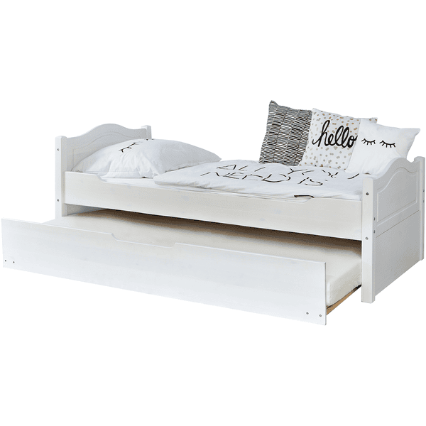 TiCAA Letto singolo Leni 90 x 200 cm Kiefer bianco con letto