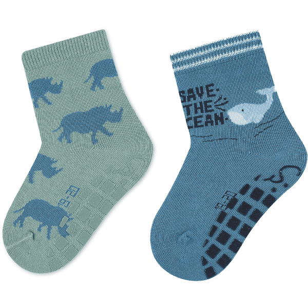 Sterntaler ABS Socks Double Pack Rhino/Whale green