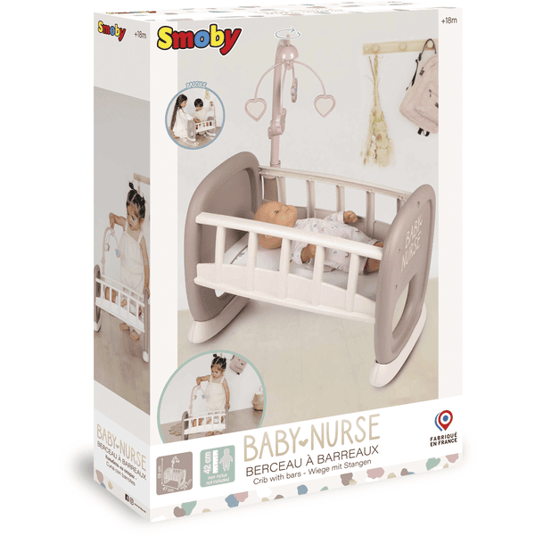 Smoby Berceau à barreaux de poupée mobile Baby Nurse