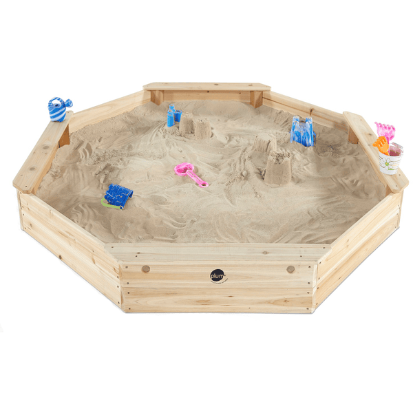 plum® Gigantischer Kinder Sandkasten aus Holz mit Bänken und Schutzhülle