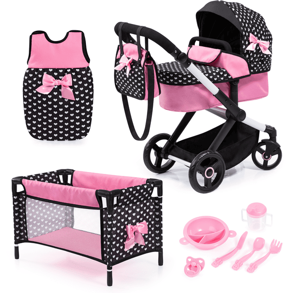 bayer Design Kombi-Puppenwagen Xeo Mega Set, schwarz/pink