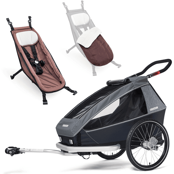 CROOZER Kinderfahrradanhänger Kid Vaaya 1 Graphite blue inklusive Babysitz Blossom red und Winter-Set Blossom red