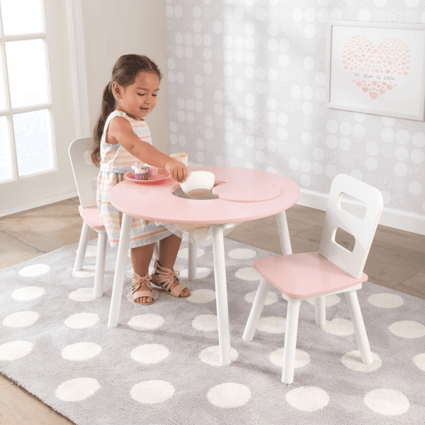 Tavolino per bambini 77x48h cm in legno bianco e piano decorato rosa -  Lentyl