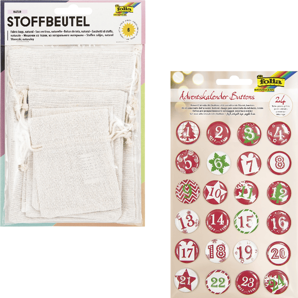 folia Stoffen zakjes naturel 24 stuks, set met knopen