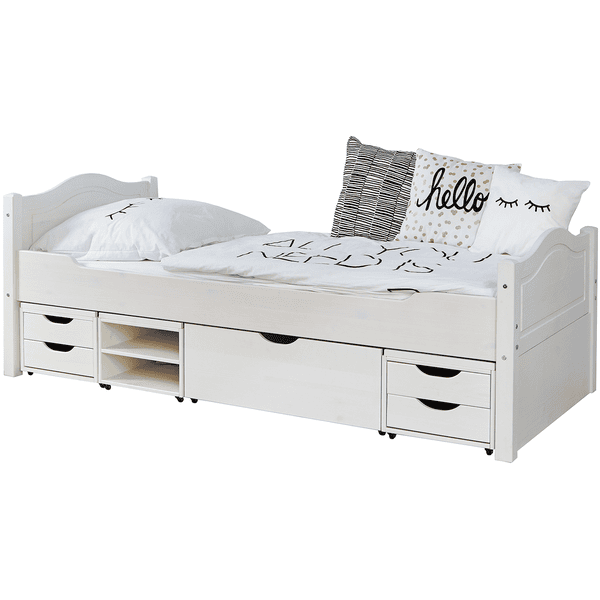 TiCAA Letto singolo Leni 90 x 200 cm bianco pino con 4 cassetti funzionali  aden 