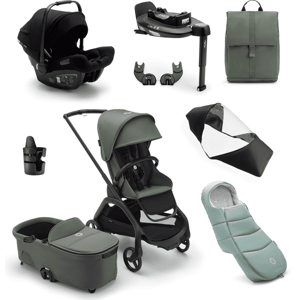 bugaboo Carro de bebé Dragonfly Complete Black / Forest Green  Ultimate Newborn Bundle