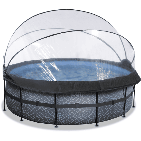 Piscina EXIT Frame ø427x122cm (filtro 12v Sand ) - Gris + Techo Solar + Bomba de Calor