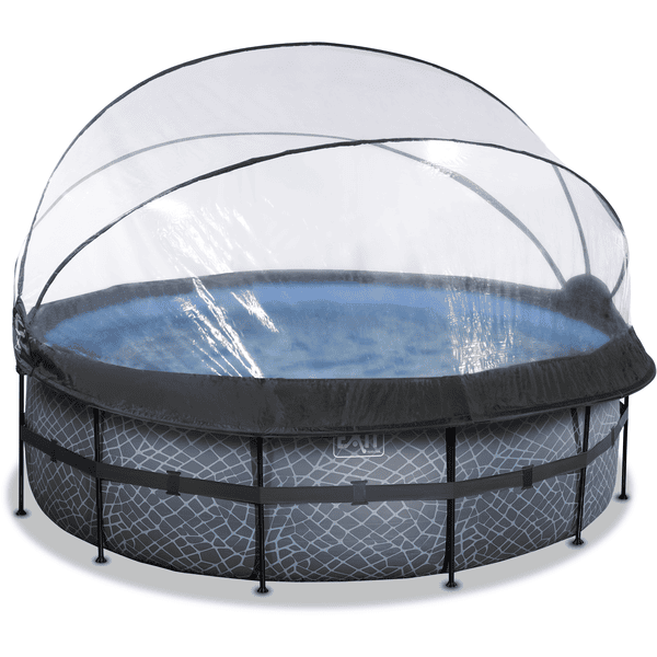 Rámový bazén EXIT ø427x122cm (12v Sand filtr) - šedý + střešní okno + tepelné čerpadlo