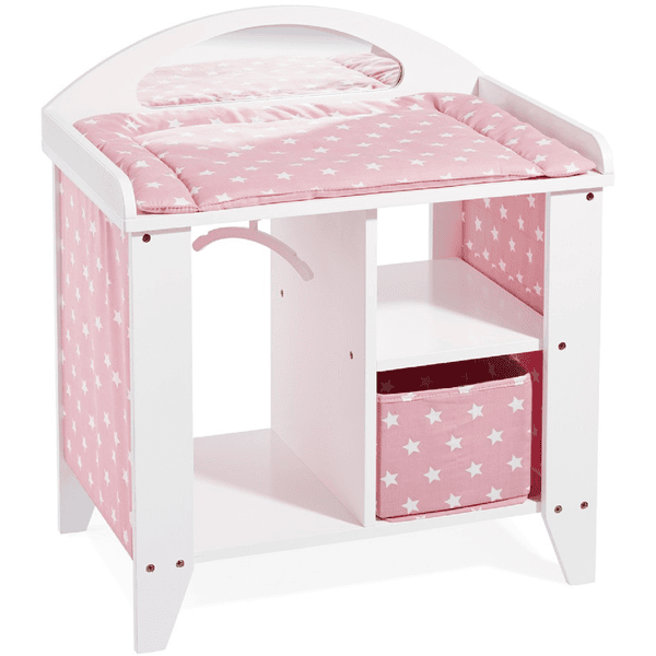 Table à langer mademoiselle en bois rose avec matelas et tiroir