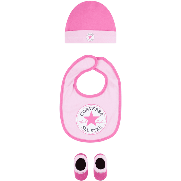 CONVERSE Ensemble bavoir bébé, bonnet, chaussettes rose