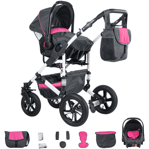 Hamburg Kombi Grey & | Kinderwagen 3 Luftreifen | Pink Hugo Set Friedrich in 1