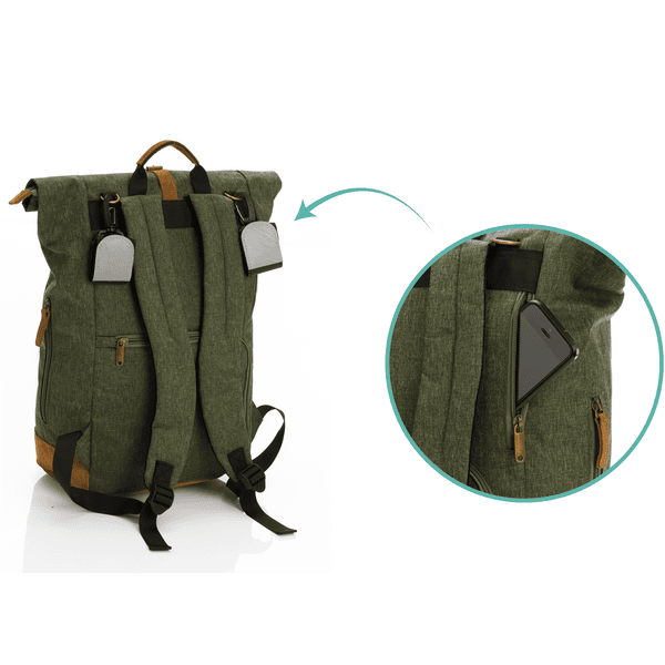 Fillikid Luiertas rugzak Rolltop Berlin groen Melange pinkorblue.nl