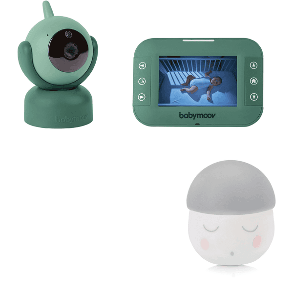 babymoov  Vauvahälytin kameralla YOO Twist vihreä + yövalo Squeezy valkoinen/harmaa veloituksetta