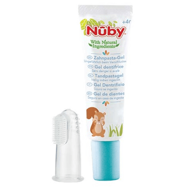 Cepillo de dientes de dedo Nûby y pasta de dientes para niños Dr.Talbot`s a partir de 4 meses, 20 