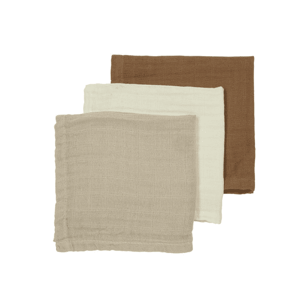 MEYCO Muslin Burp Cloths 3-Pack Uni Off white / Sand /Toffee