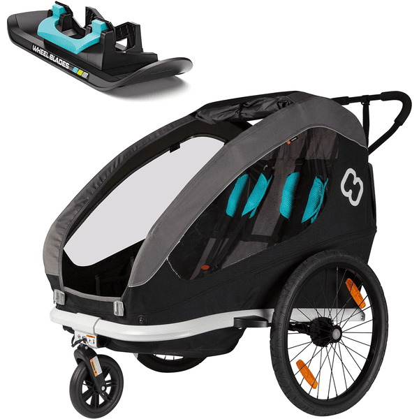 hamax Remolque para bicicleta Traveller con barra de tracción y rueda de silla de paseo Black /Grey/Blue con Wheelblades