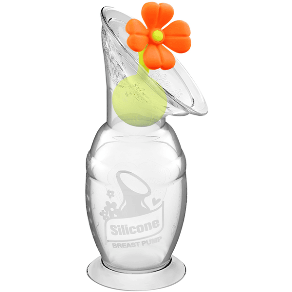 haakaa® Laktator ze stopką ssącą 100ml z nakładką w kształcie kwiatu w orange 