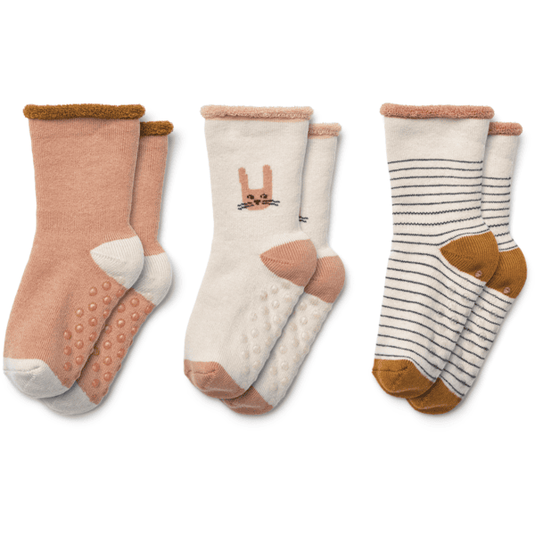 LIEWOOD Eloy chaussettes antidérapantes pour bébés pack de 3 bunny/ sandy mix 