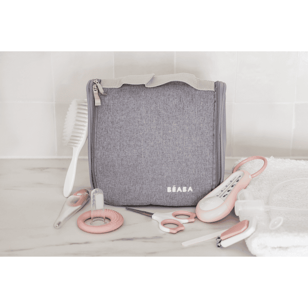 BEABA® Beauty case da appendere con 9 accessori - grigio/rosa antico 