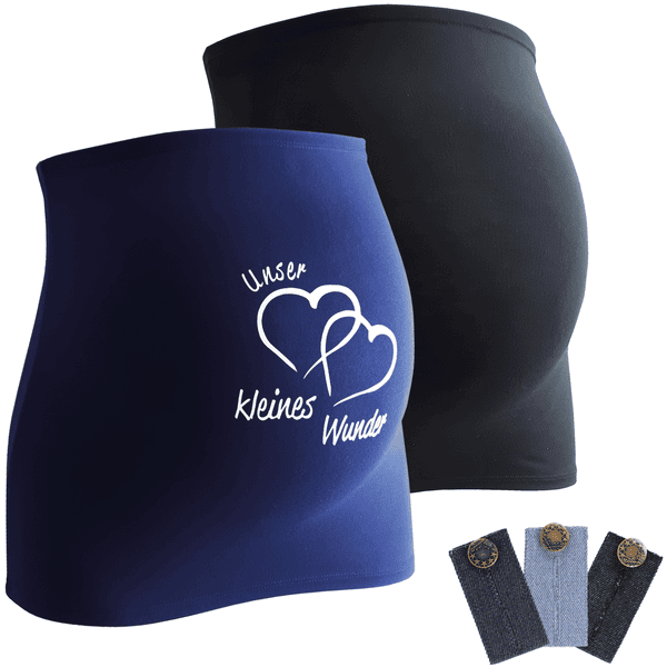 mamaband Bauchband 2er-Pack  Unser kleines Wunder + 3er Pack Hosenerweiterung schwarz/dunkelblau