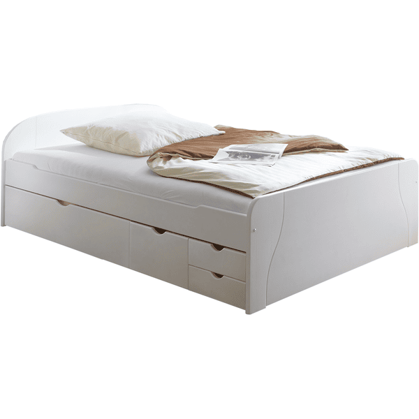 TICAA Doppelbett mit Schubkästen Erna Kiefer Weiß Weiß
