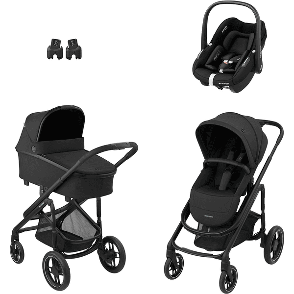 MAXI COSI Kombikinderwagen Plaza Plus Essential Black inkl. Babyschale Pebble S Tonal Black und Adapter Baby Black