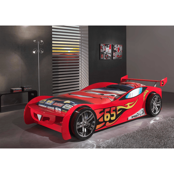 VIPACK Lit voiture enfant Le Mans bois rouge 90x200 cm