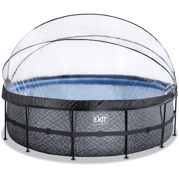 EXIT Frame Pool ø488x122cm (12v Sand filter) - Grå + soltag + varmepumpe