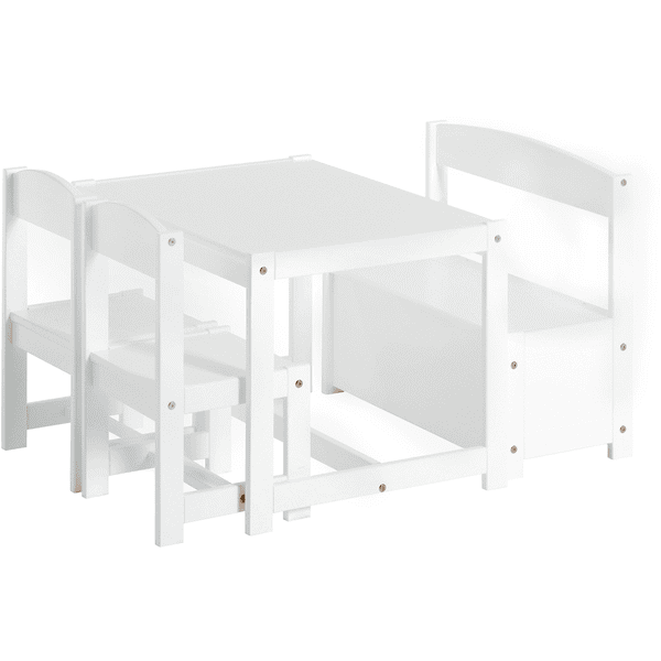 Hoppekids Ensemble table chaises banc enfant Mathilde bois blanc 4 pièces