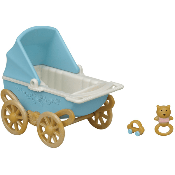 Sylvanian Families® Gemelos conejo con carrito de bebé de juguete 