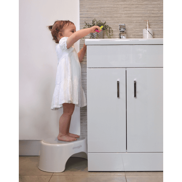 Shnuggle Sgabello robusto, aiuta i bambini in bagno, gradino antiscivolo  per WC in bianco e grigio per bambini