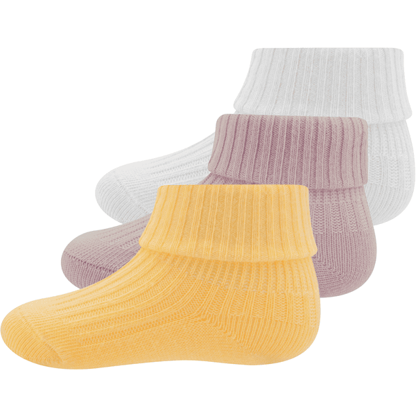 Ewers Babysocken Rippe mit Umschlag 3er Pack gelb/rosa/weiß