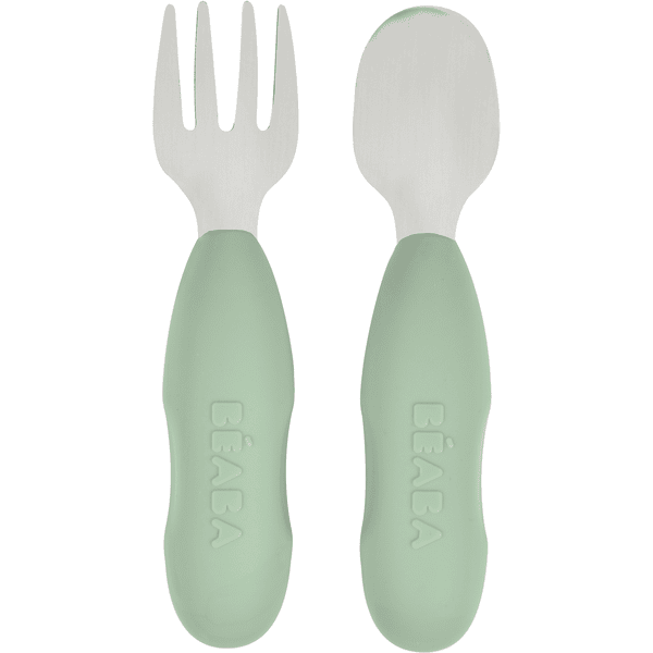 BEABA  ® Set di 2 posate in acciaio inox verde salvia