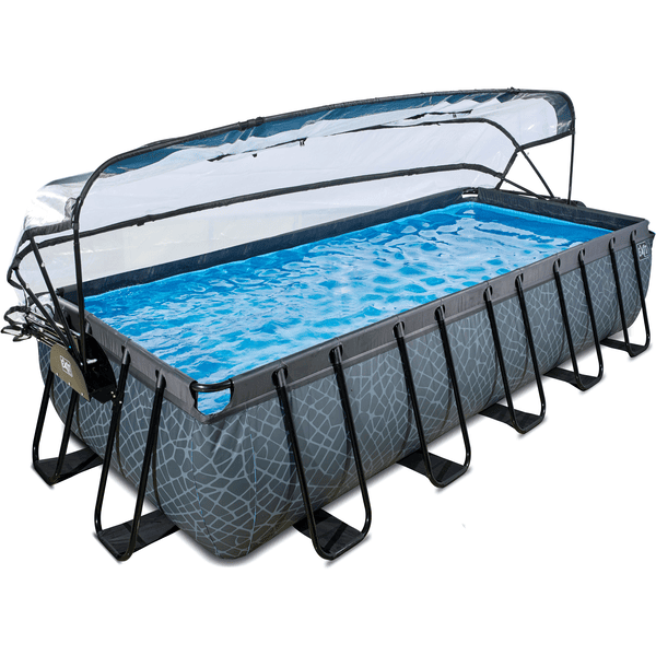 EXIT Pool Stone 540x250cm mit Abdeckung und Sandfilterpumpe, grau