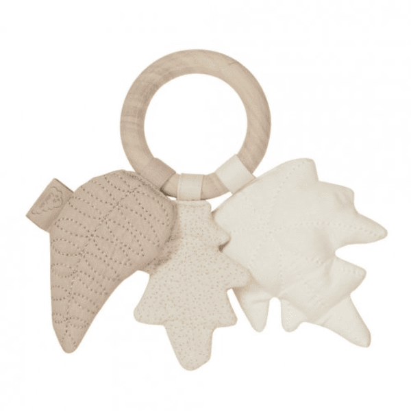 Cam Cam Copenhagen Rammelaar, bladeren met esdoornhouten ring - Natural 